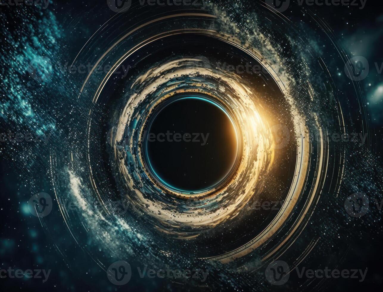 Concentric golden rings shapes Abstract geometric background created with technology photo