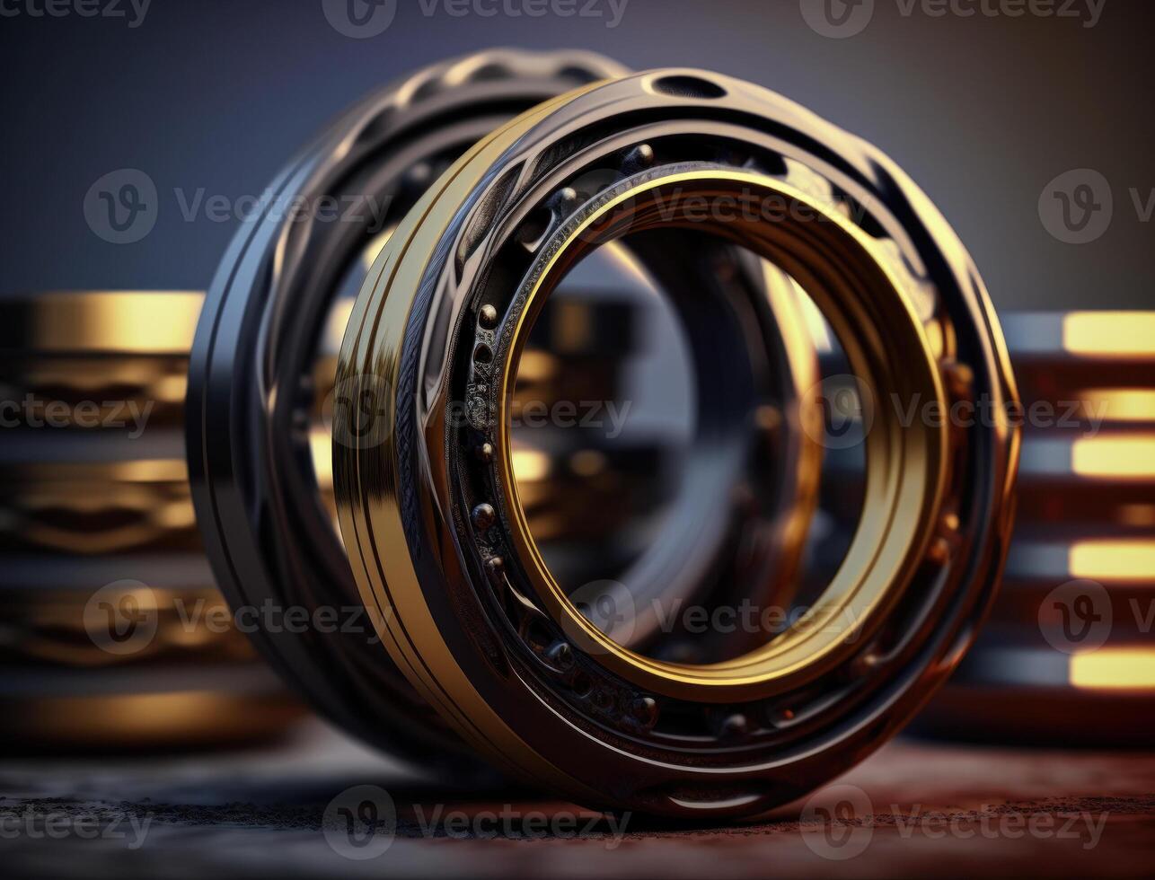 Concentric golden rings shapes Abstract geometric background created with technology photo