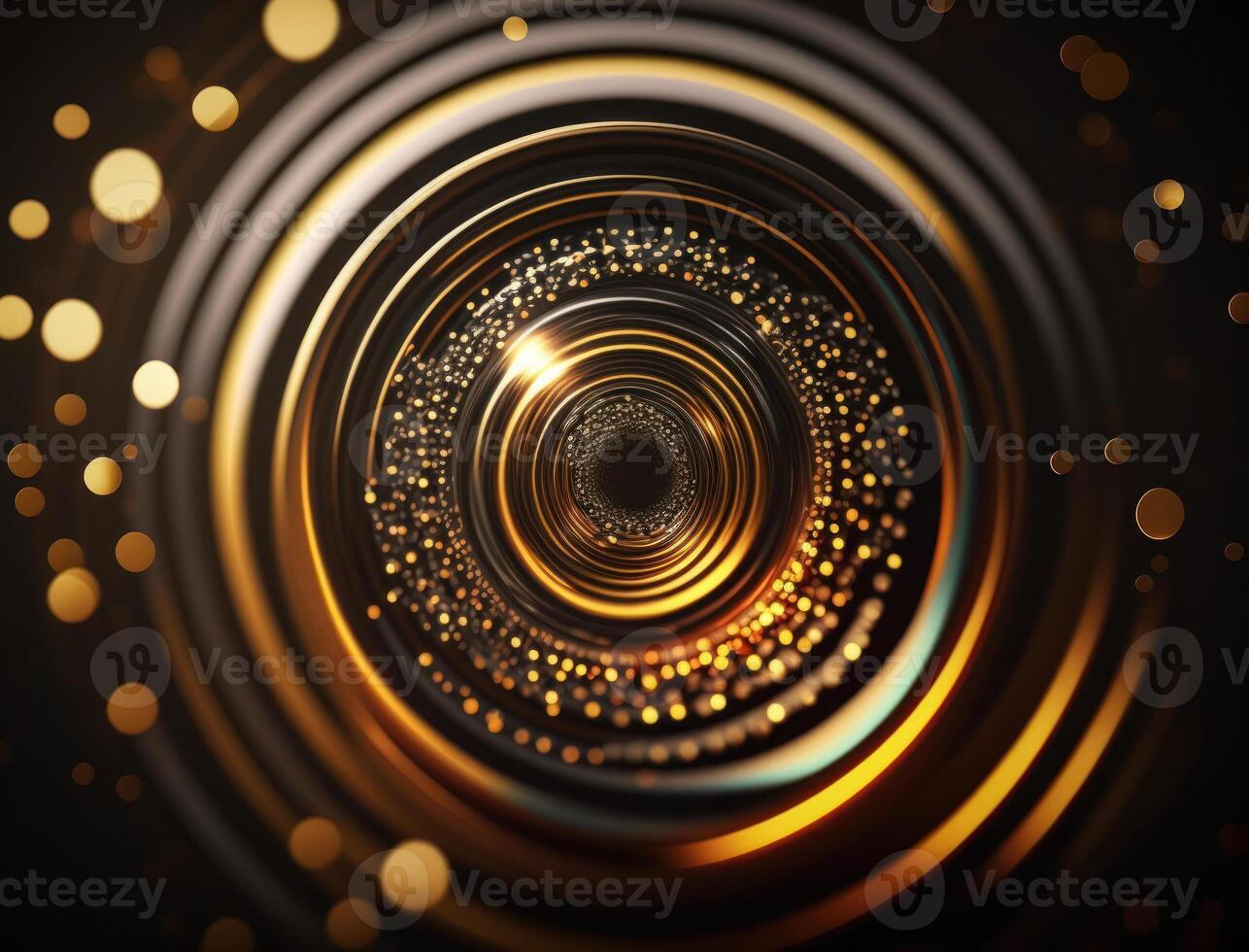 Concentric golden rings shapes Abstract geometric background created with technology photo