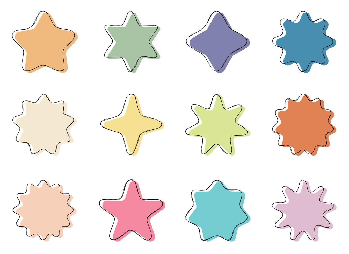 Hand drawn colored star banner vector set