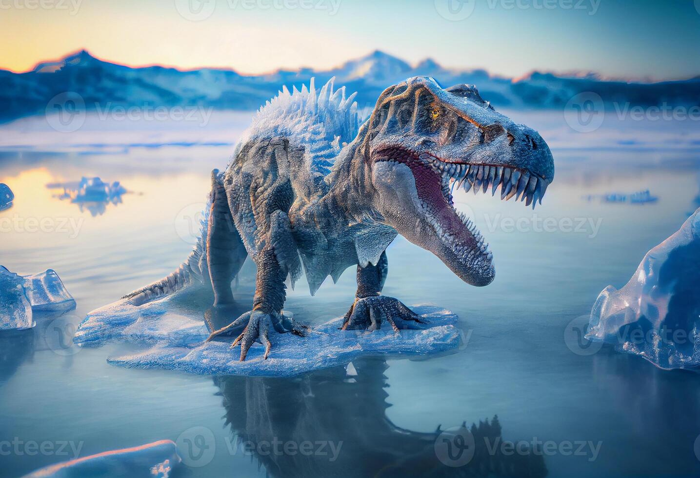 glacial period. extinction of the dinosaurs. reptile ingrown into ice