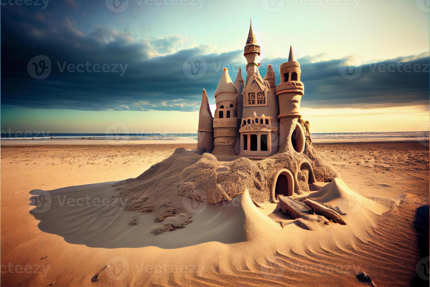 sand castle on the beach. sand fun. photo