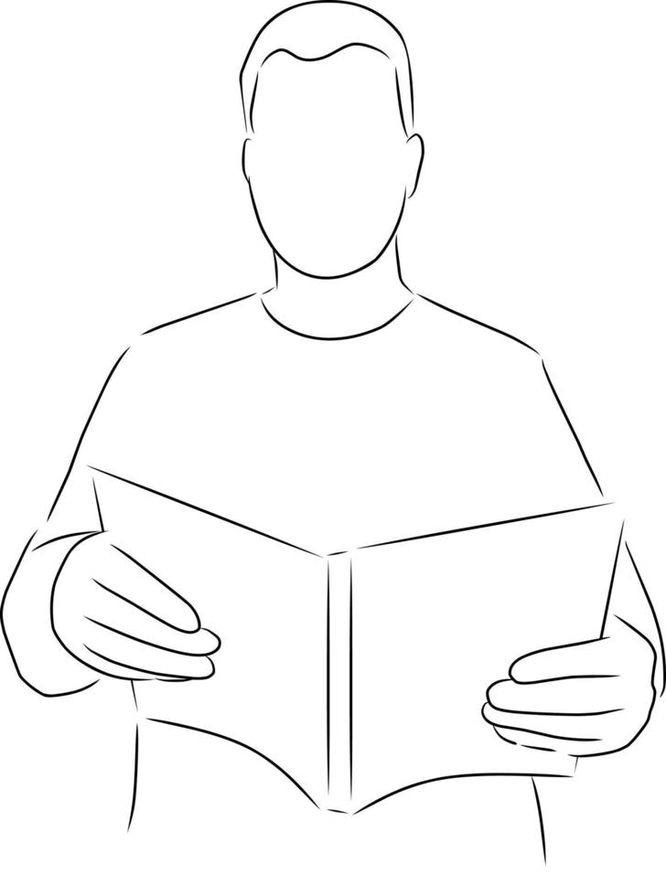 un hombre lee un libro, vector. mano dibujado bosquejo. vector