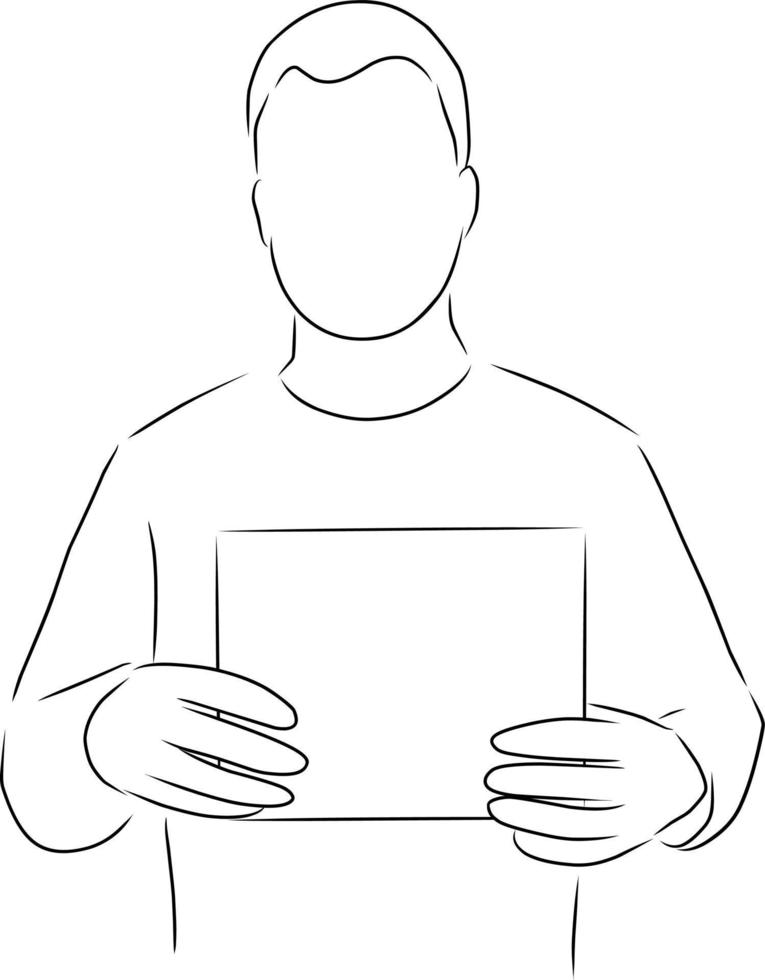 A man with a sheet of paper in his hands, vector. Hand drawn sketch. vector