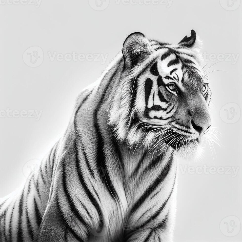 Black and white tiger on white background photo