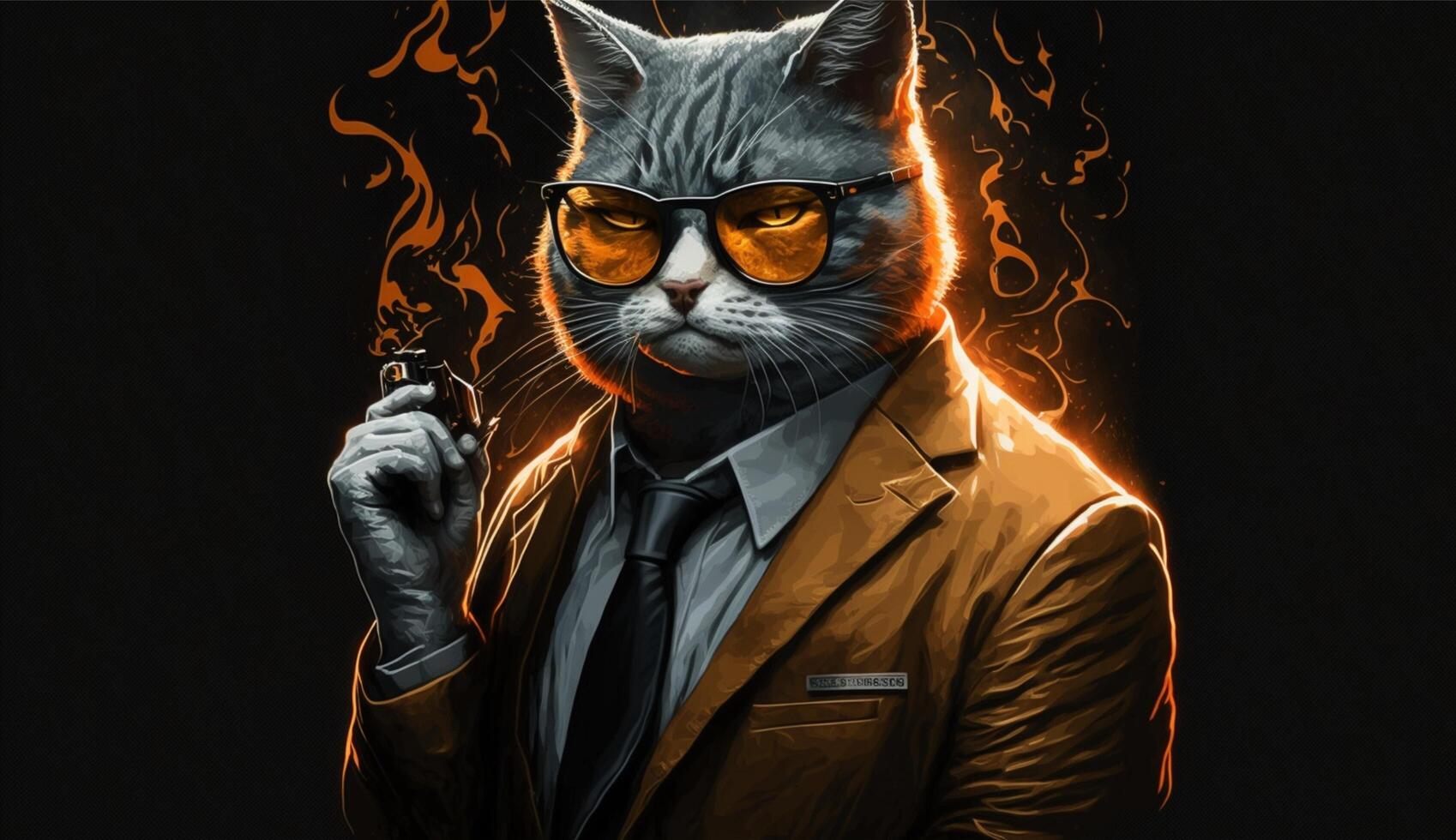 Mafia cat wearing a suit and glassesAI Genertaive photo