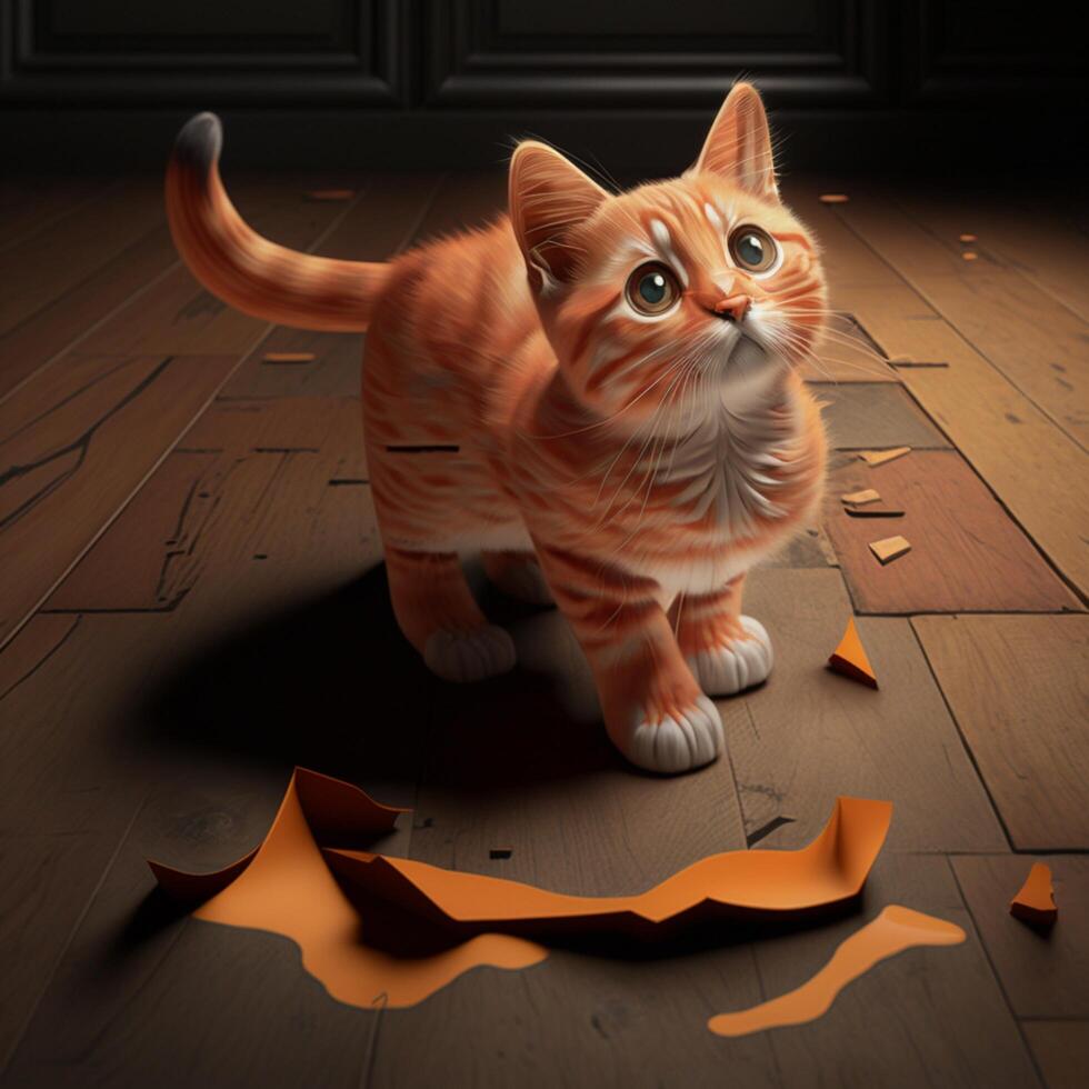 Cute ginger cat scratching cardboard box AI Genertaive 22323867 Stock