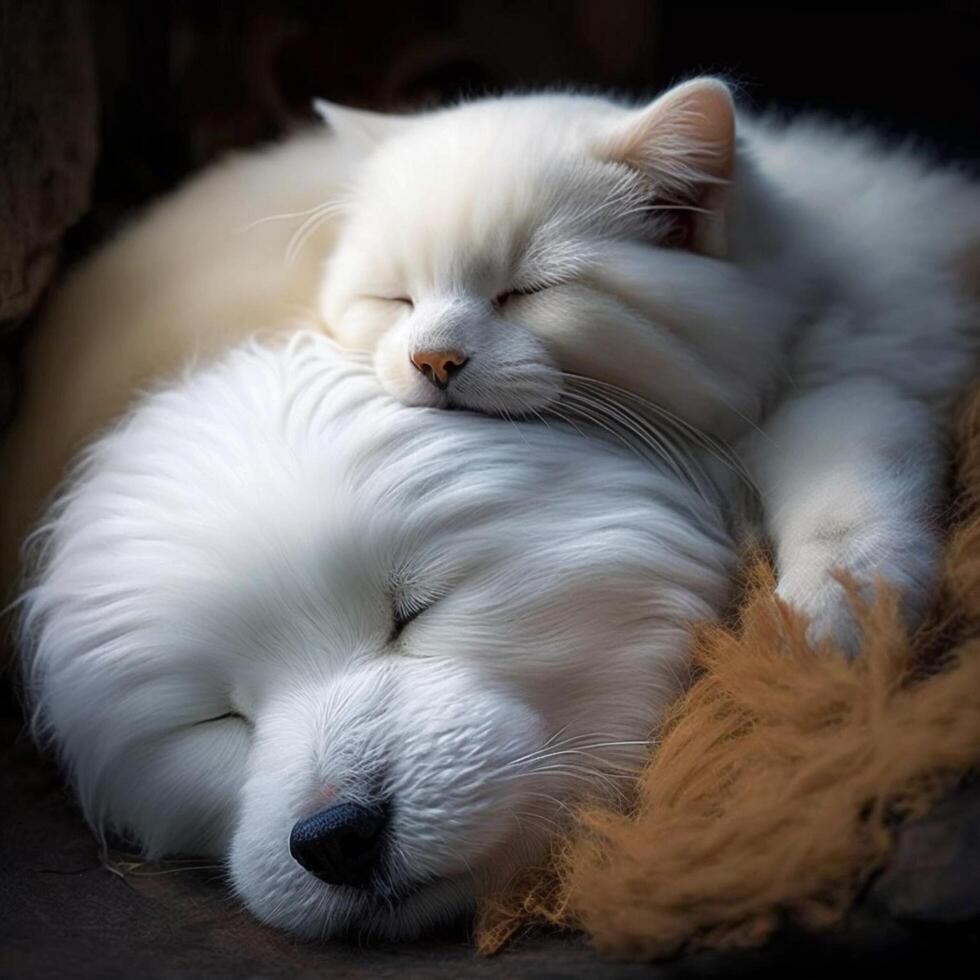 The kitten sleeps on the puppy AI Genertaive photo