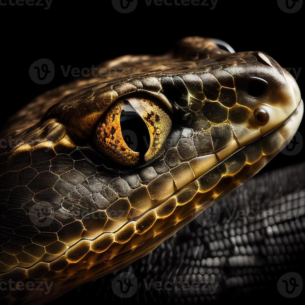 Face off a snake on black background photo