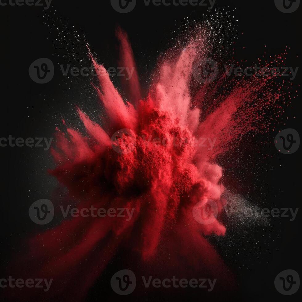 Red powder explosion on black background photo