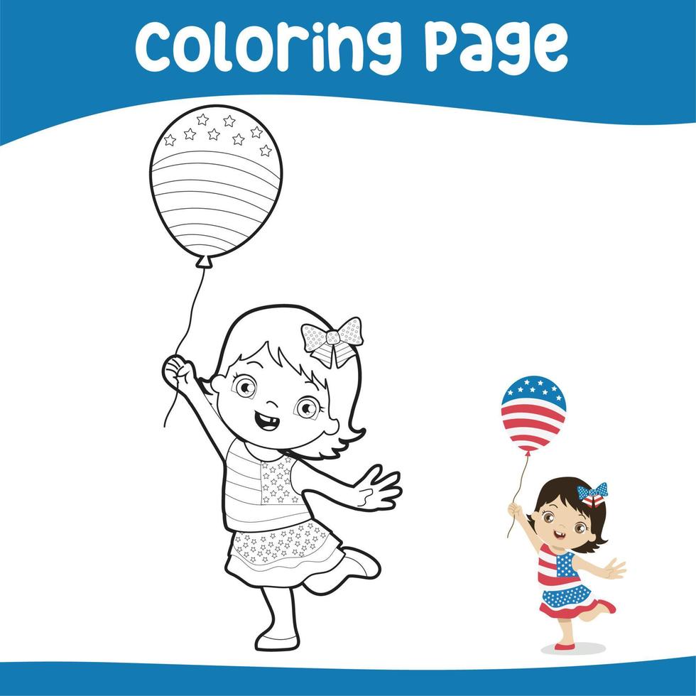 Coloring page. Forth July Activity Sheet. Coloring activity for kid. Vector file