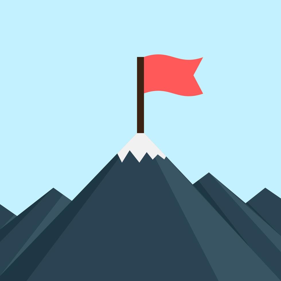 Success illustration vector flat, mountain, top, flag, flat design vector illustration