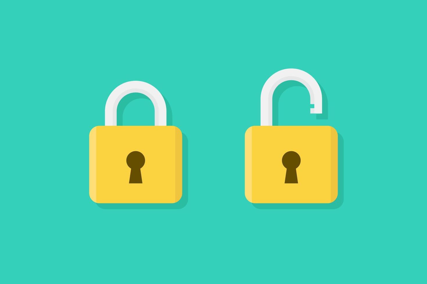 Padlock icon sign symbol flat, locked and unlocked, flat design vector illustration