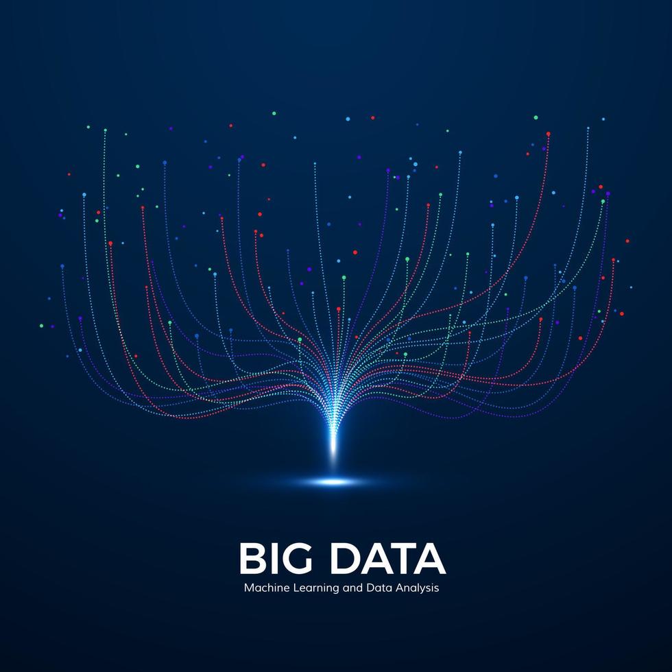 Big Data Machine Learning and Data Analysis. Digital Technology Visualization. Dot and Connecting Lines. Data Flow Analyze and Processing Information. Vector