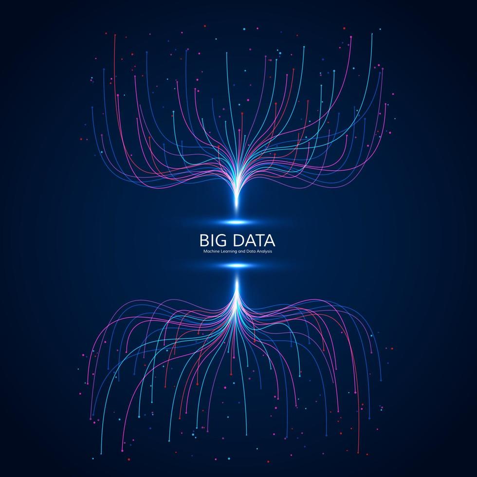 Abstract Big Data Visual Concept. Machine Learning and Data Analysis. Digital Technology Visualization. Dot and Connection Lines Data Flow and Processing Information. Vector
