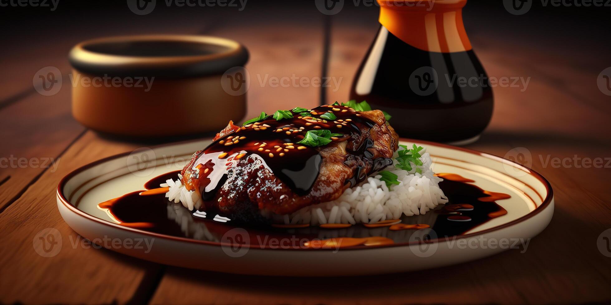 a plate of chicken teriyaki AI photo