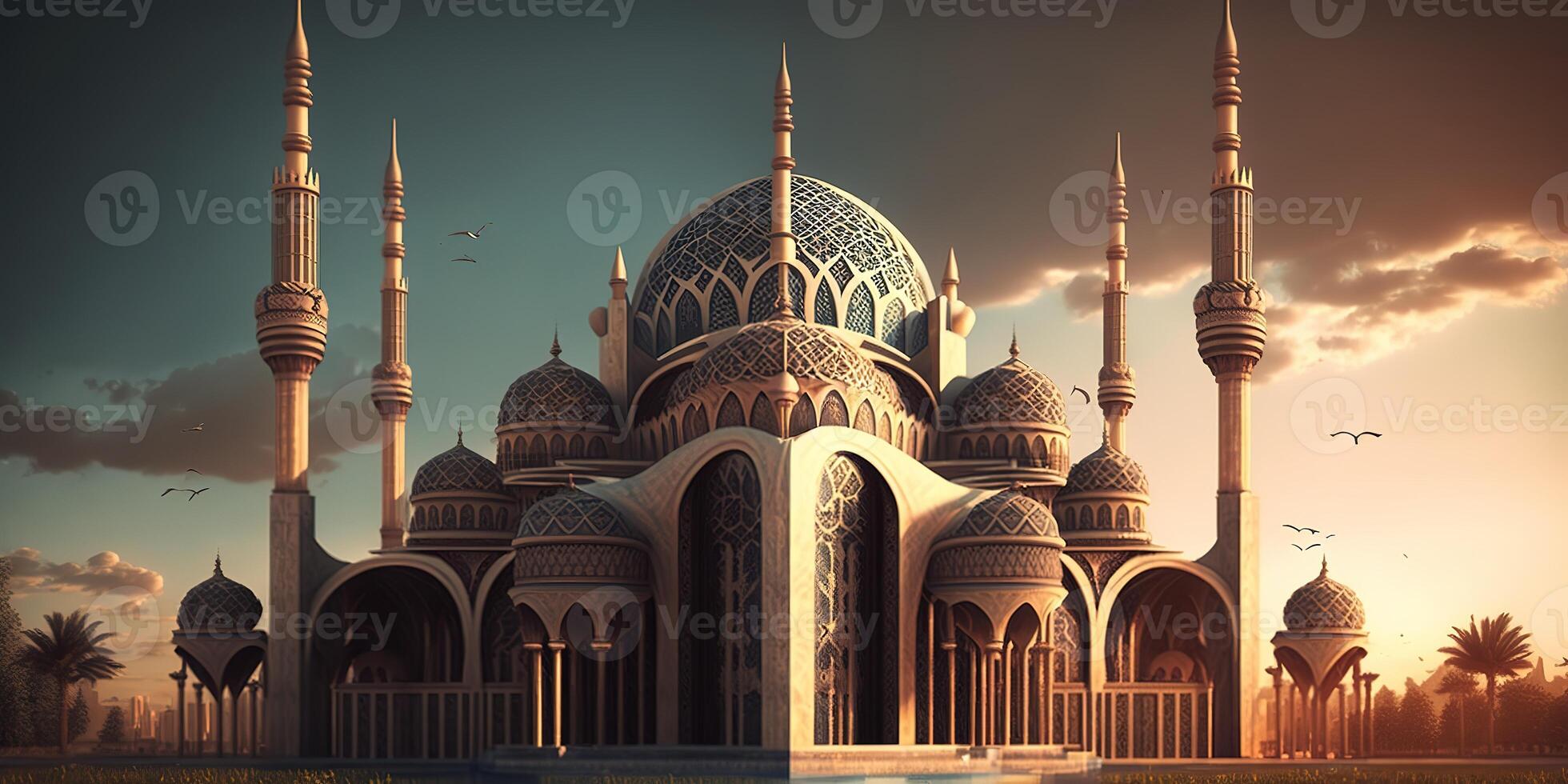 beautiful mosque at sunset AI photo