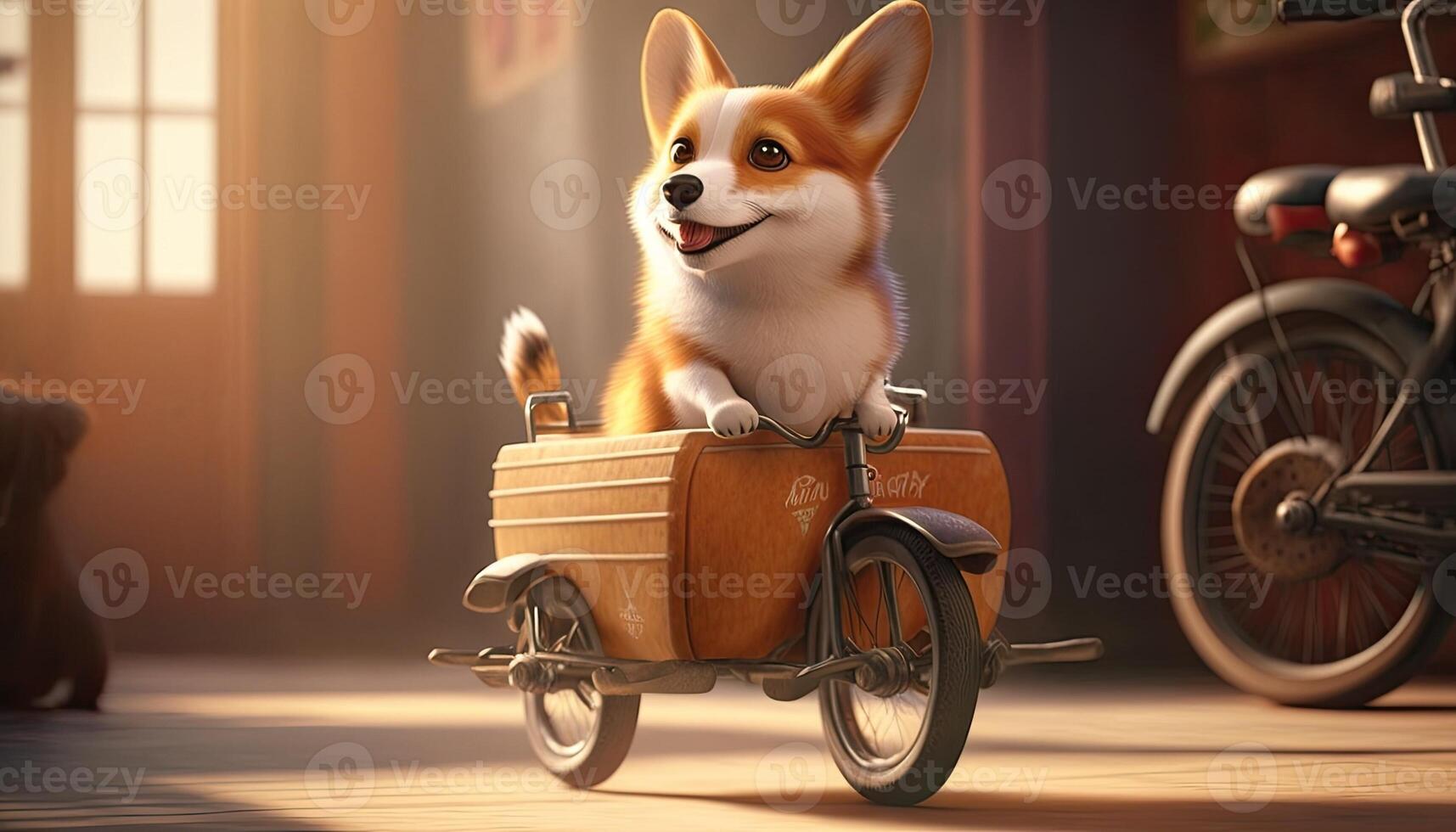 Cute 3d animal corgi dog riding bicycle Made with photo