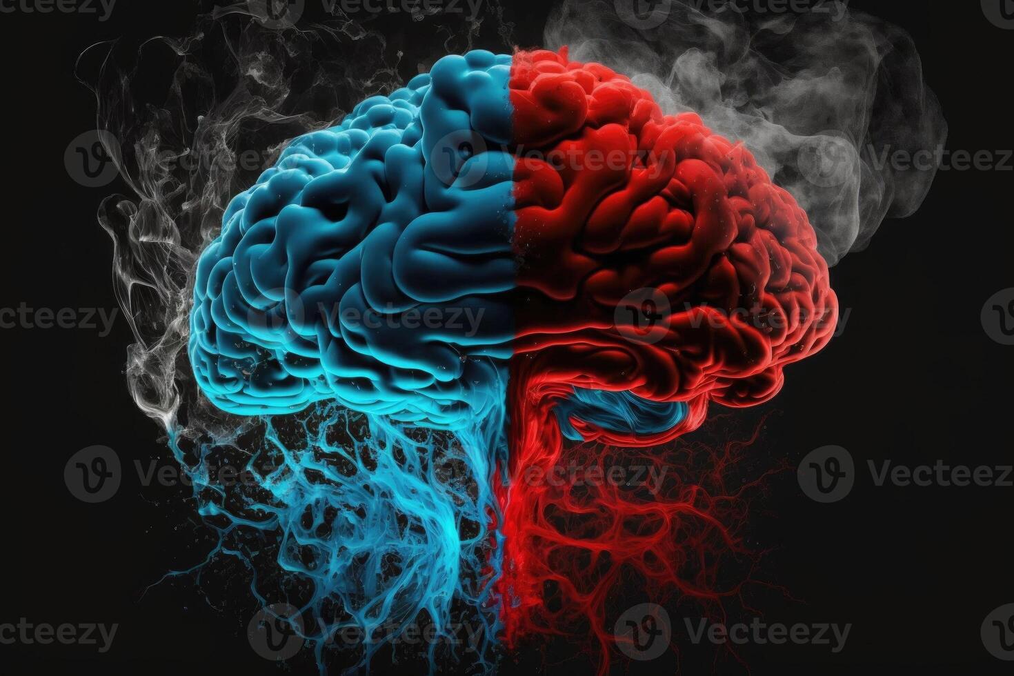 Brain shaped smoke red and blue Made with photo
