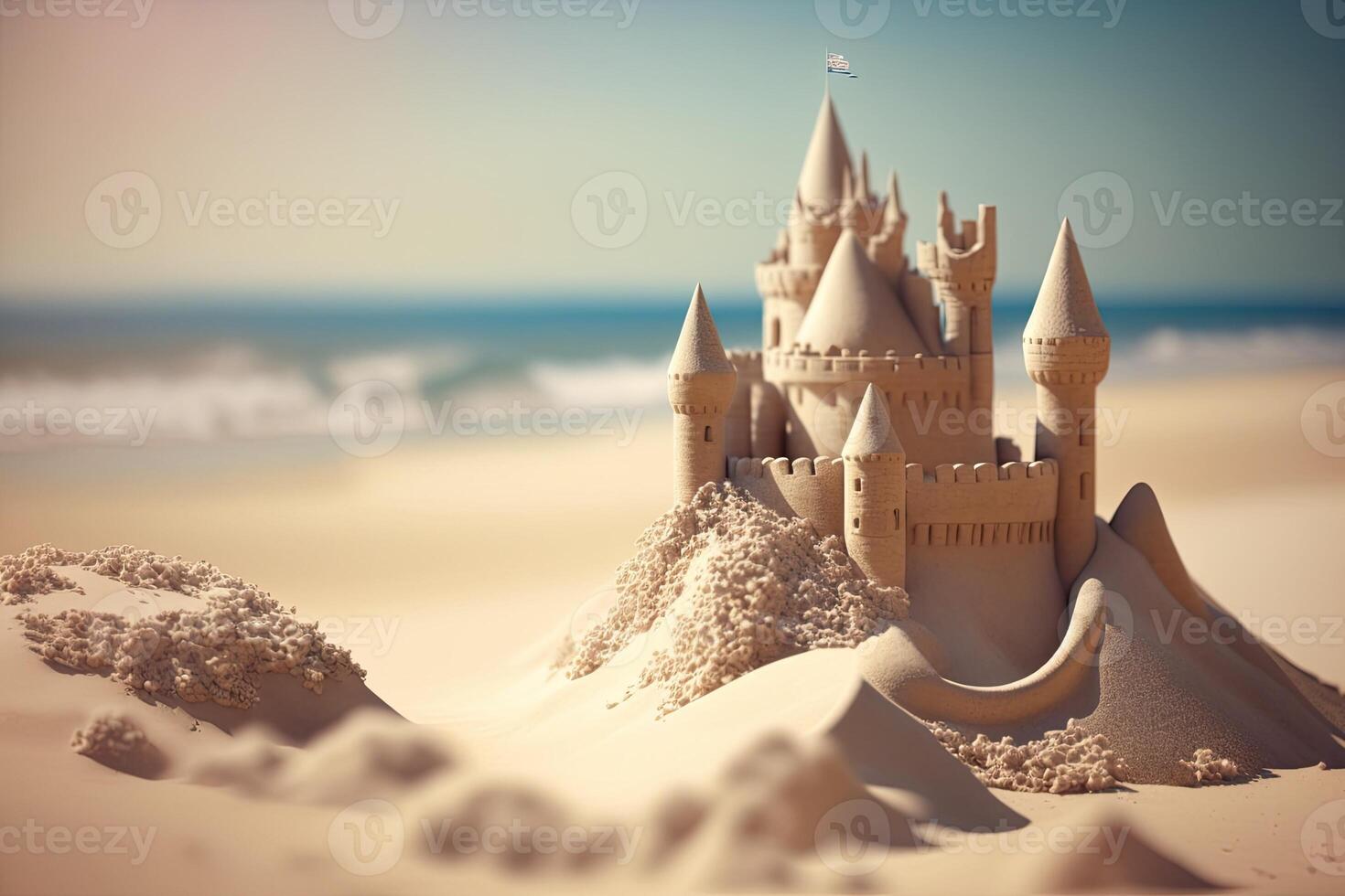 Beach holiday sand castle in sunny day Made with photo