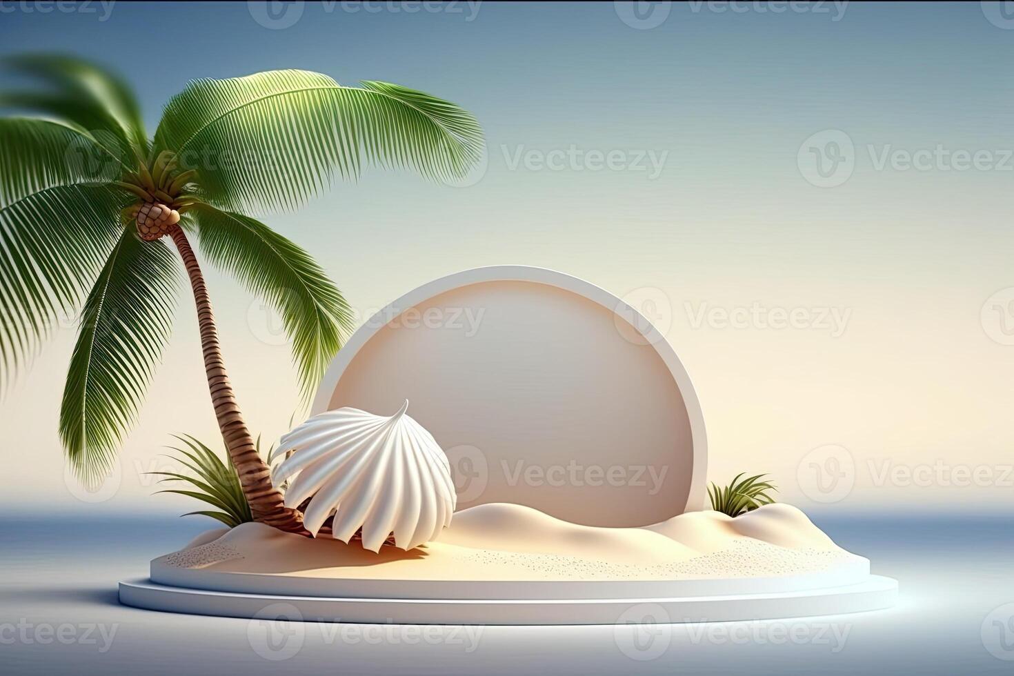 White round podium stage product display showcase on beach theme photo