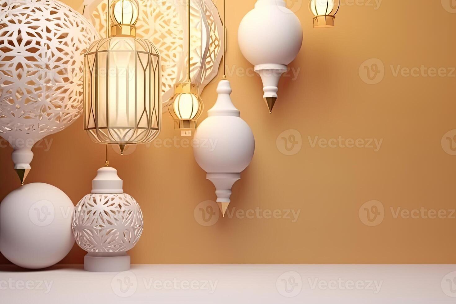 Islamic lantern golden and white luxury shiny ornament ramadan kareem celebration Background photo