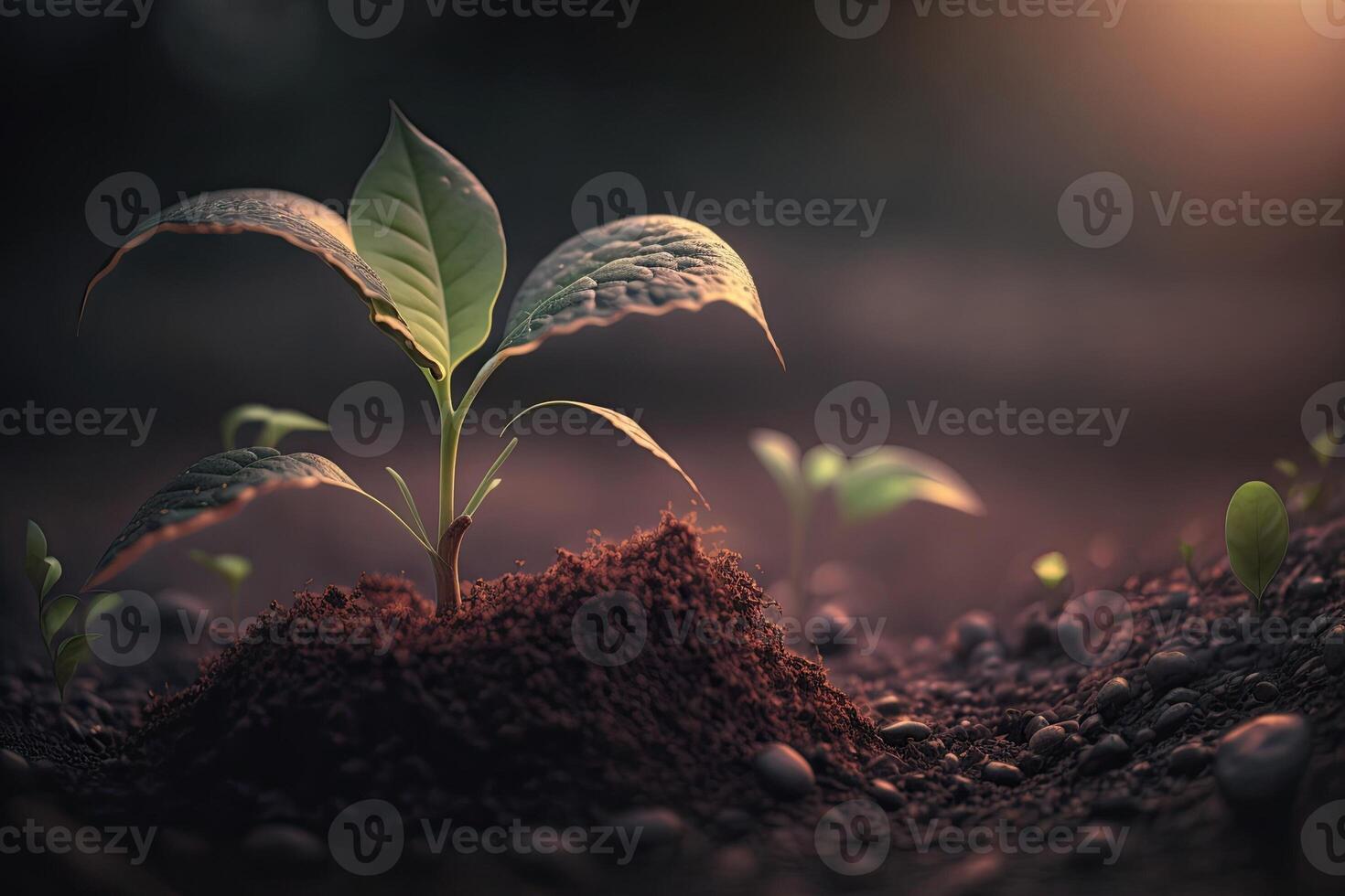Growing plant with dirt on plain white background growth concept photo