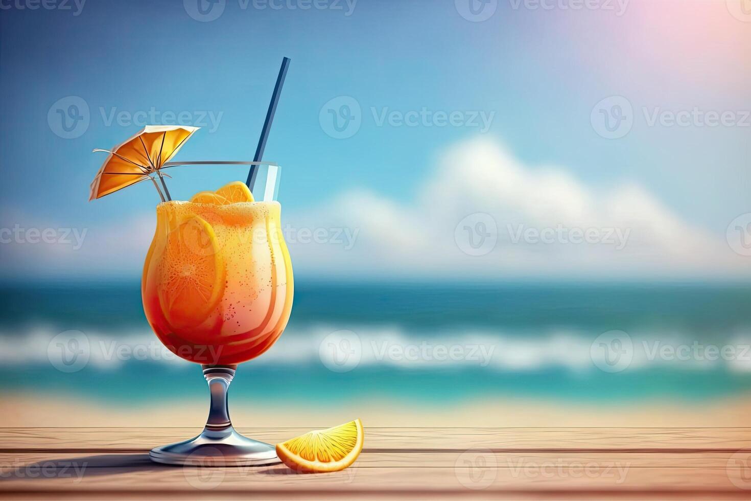 Beach holiday tropical juice and pineapple in sunny day Made with photo