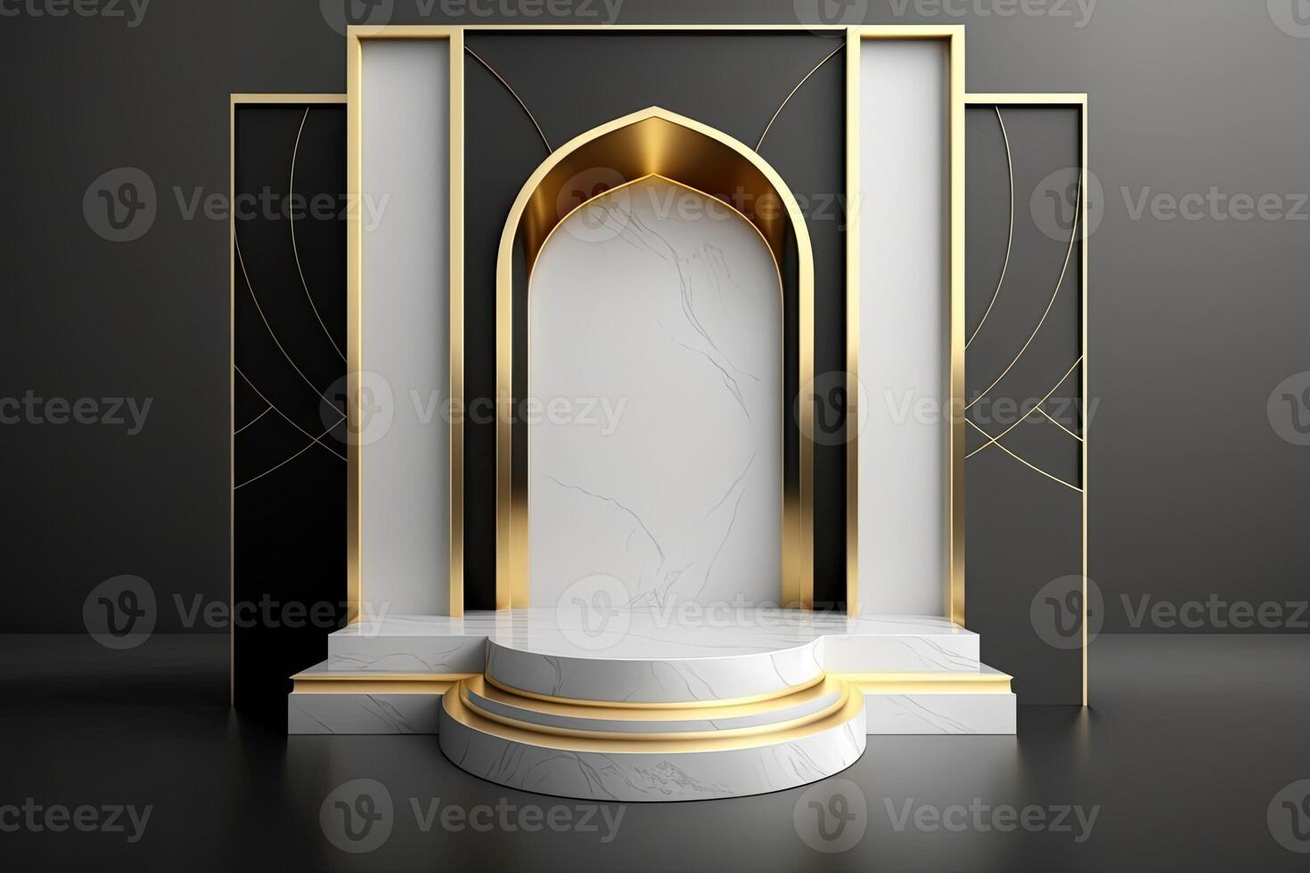 Round empty podium platform product display luxury gold white minimalist Made with photo