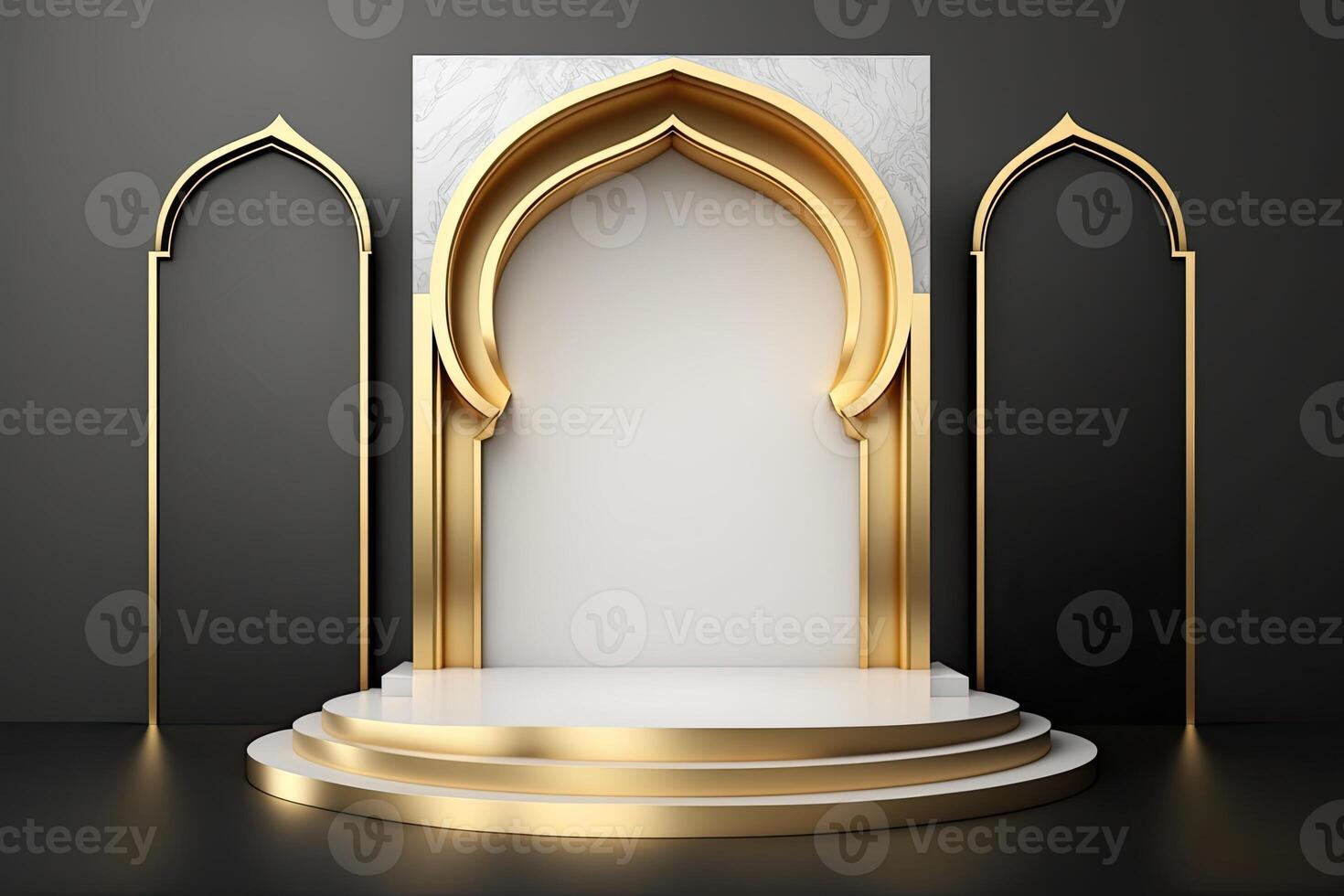 Round empty podium platform product display luxury gold white minimalist Made with photo