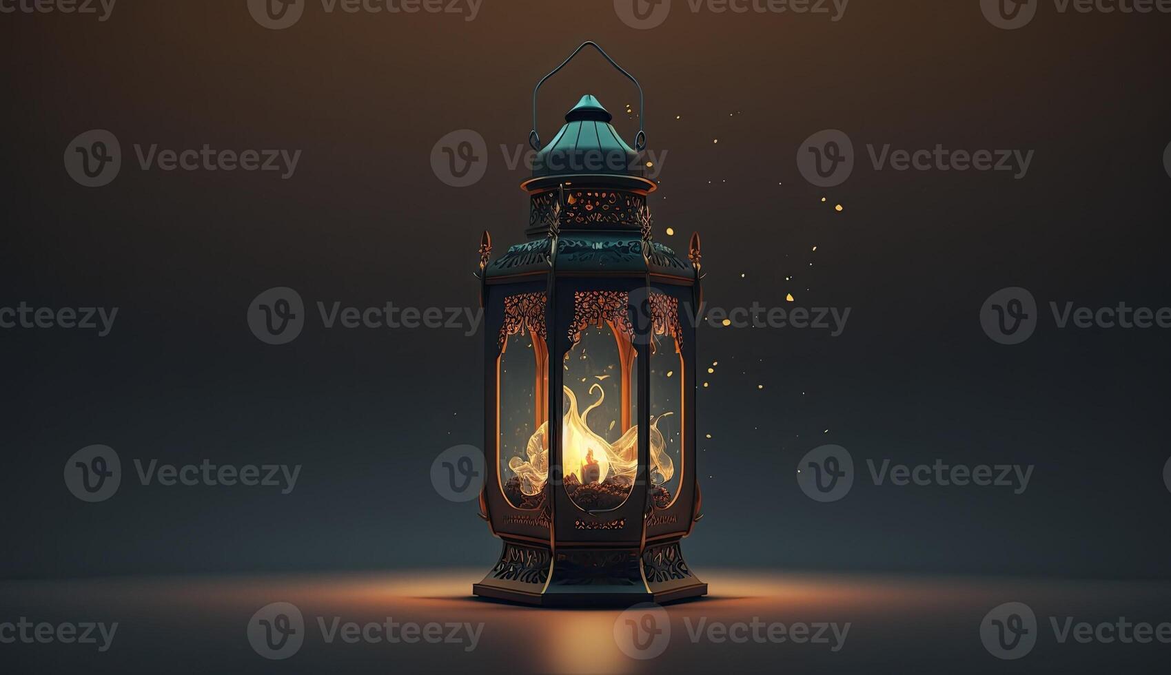 Ramadan mosque illustration lantern light candle dark cinematic background photo