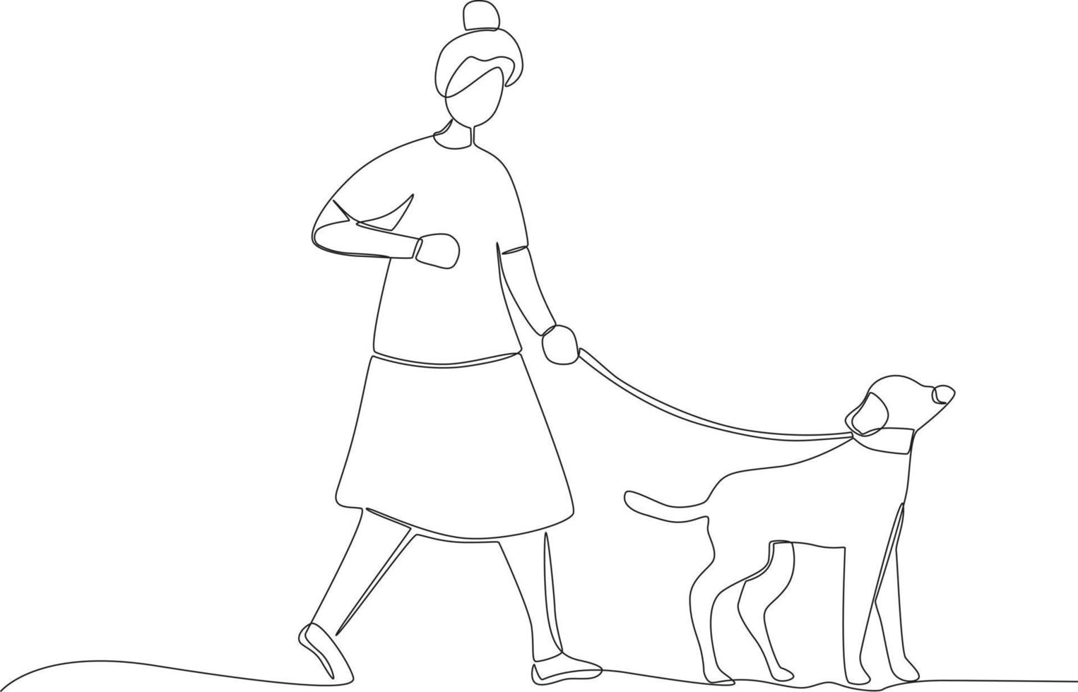 una mujer paseando con su perro vector