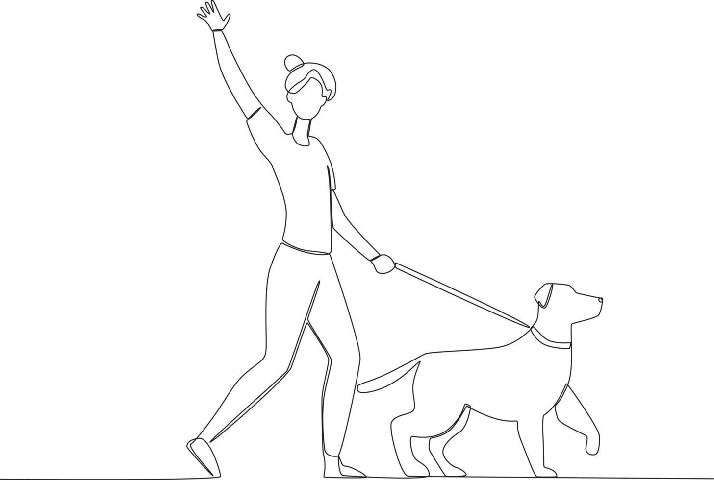 A woman waving to her friend carrying her dog vector