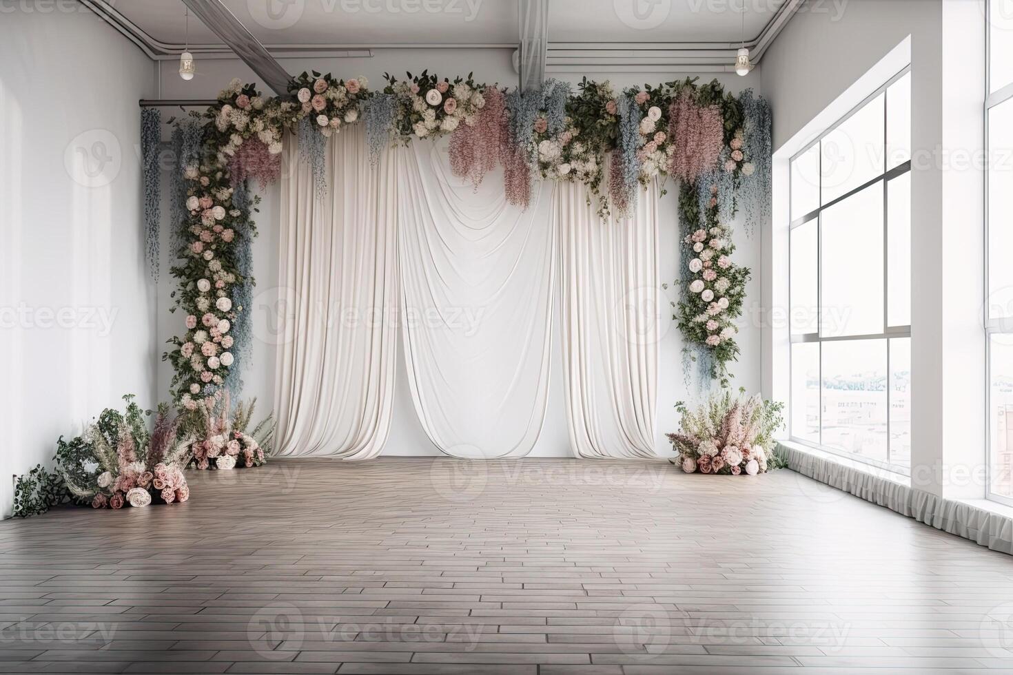 wedding backdrop aesthetic flower decoration indoor studio background photo