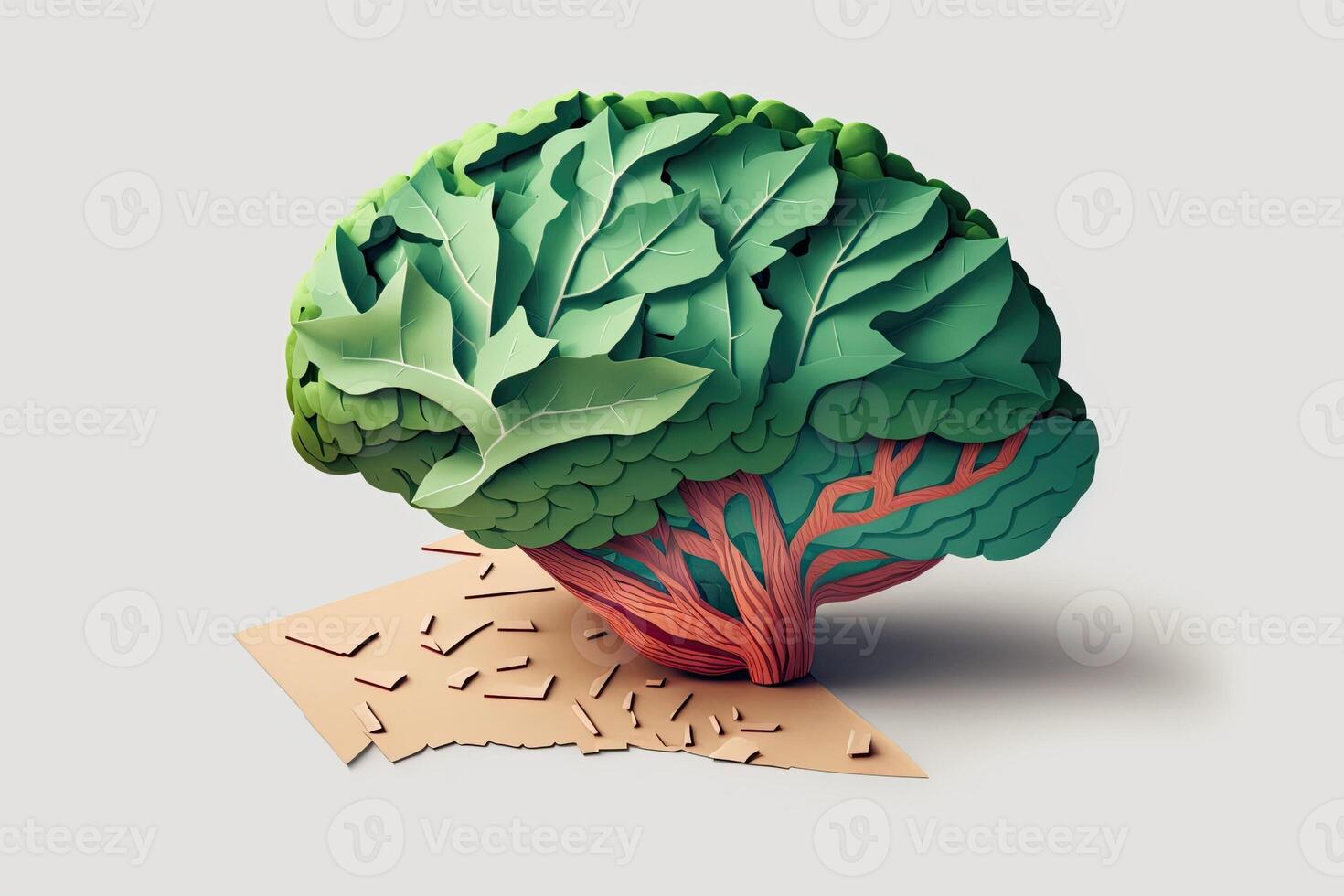 Paper origami brain with trees Made with photo