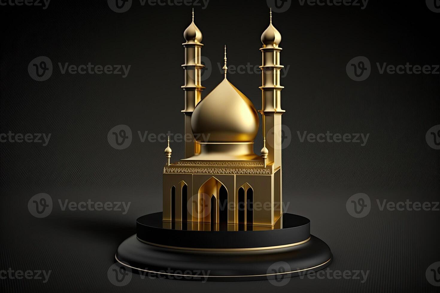 Islamic ramadan gold and dark mosque on black plain single object background made with photo