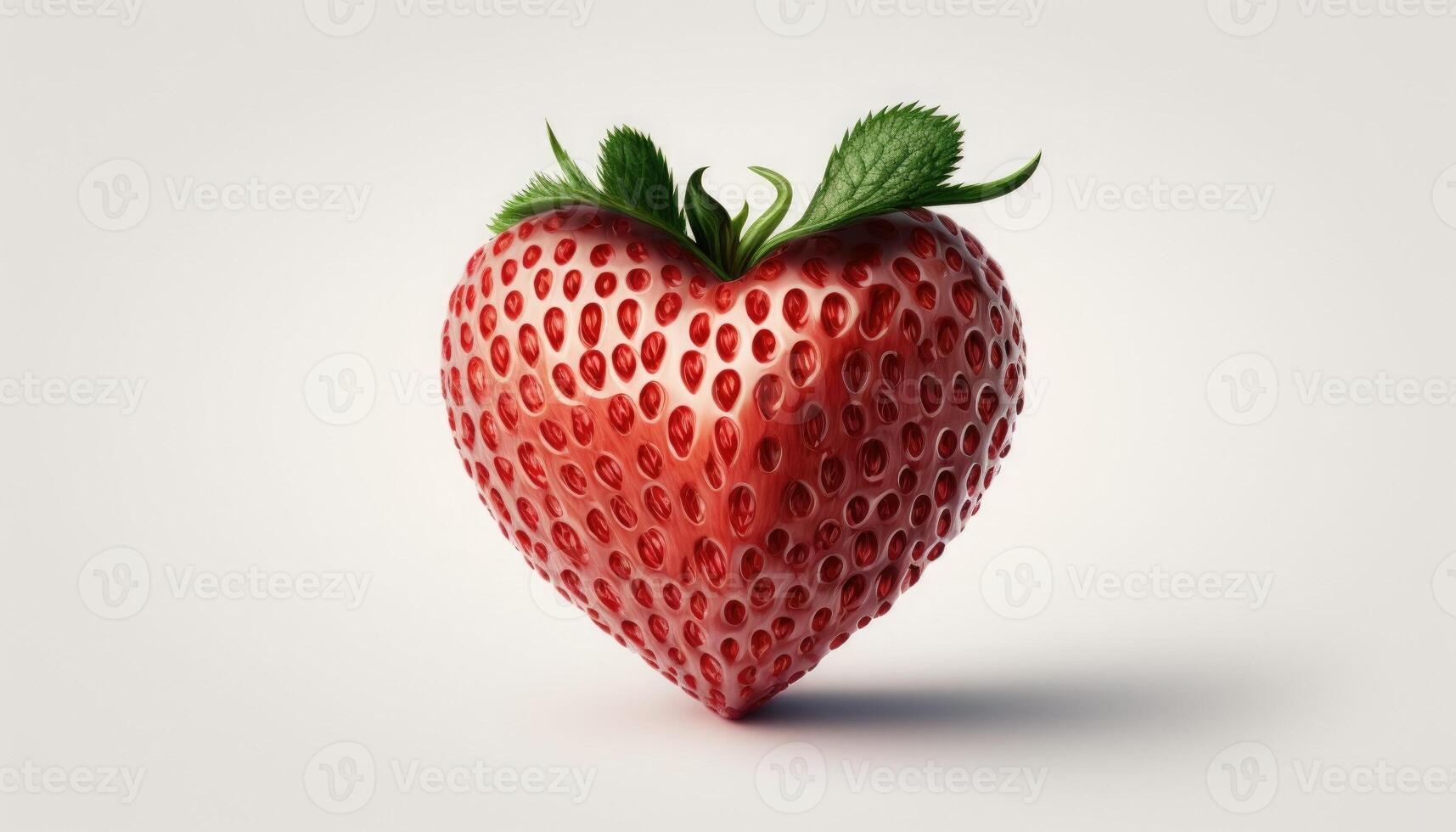 Heart shaped strawberry in plain white background Made with photo