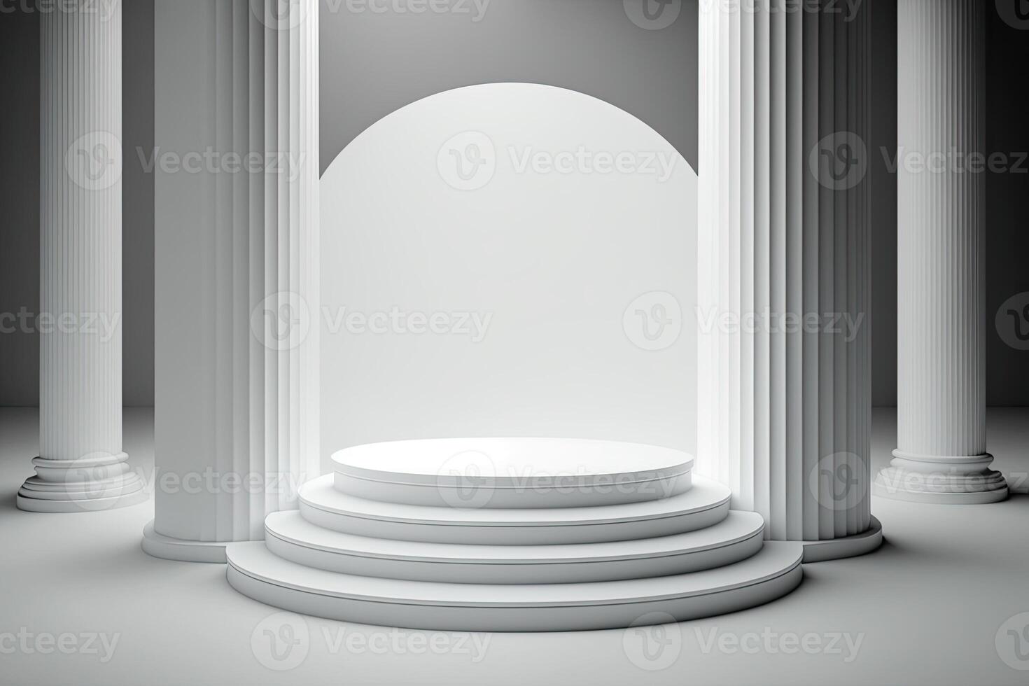 Round empty podium platform product display luxury white gray minimalist Made with photo