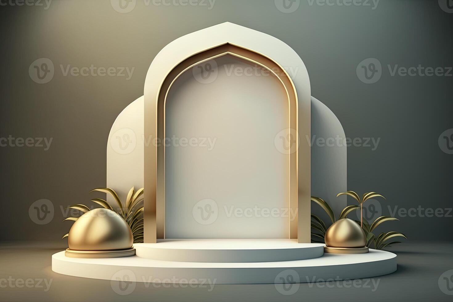 Round empty podium platform product display luxury gold white tropical minimalist Made with photo