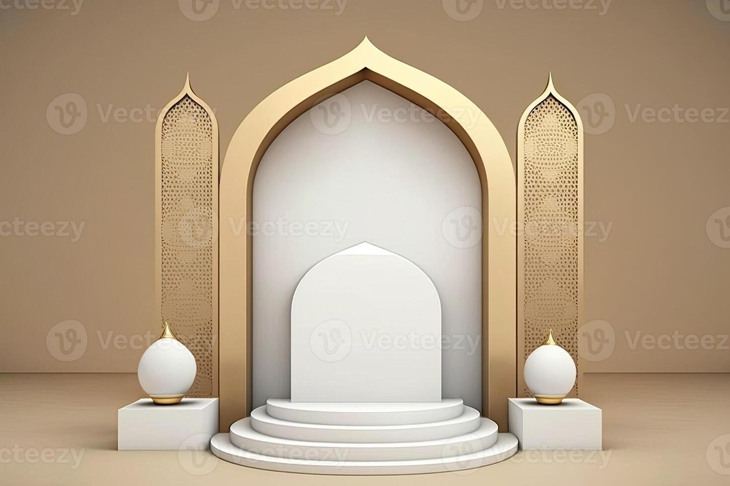 Round empty podium platform product display luxury gold white minimalist Made with photo