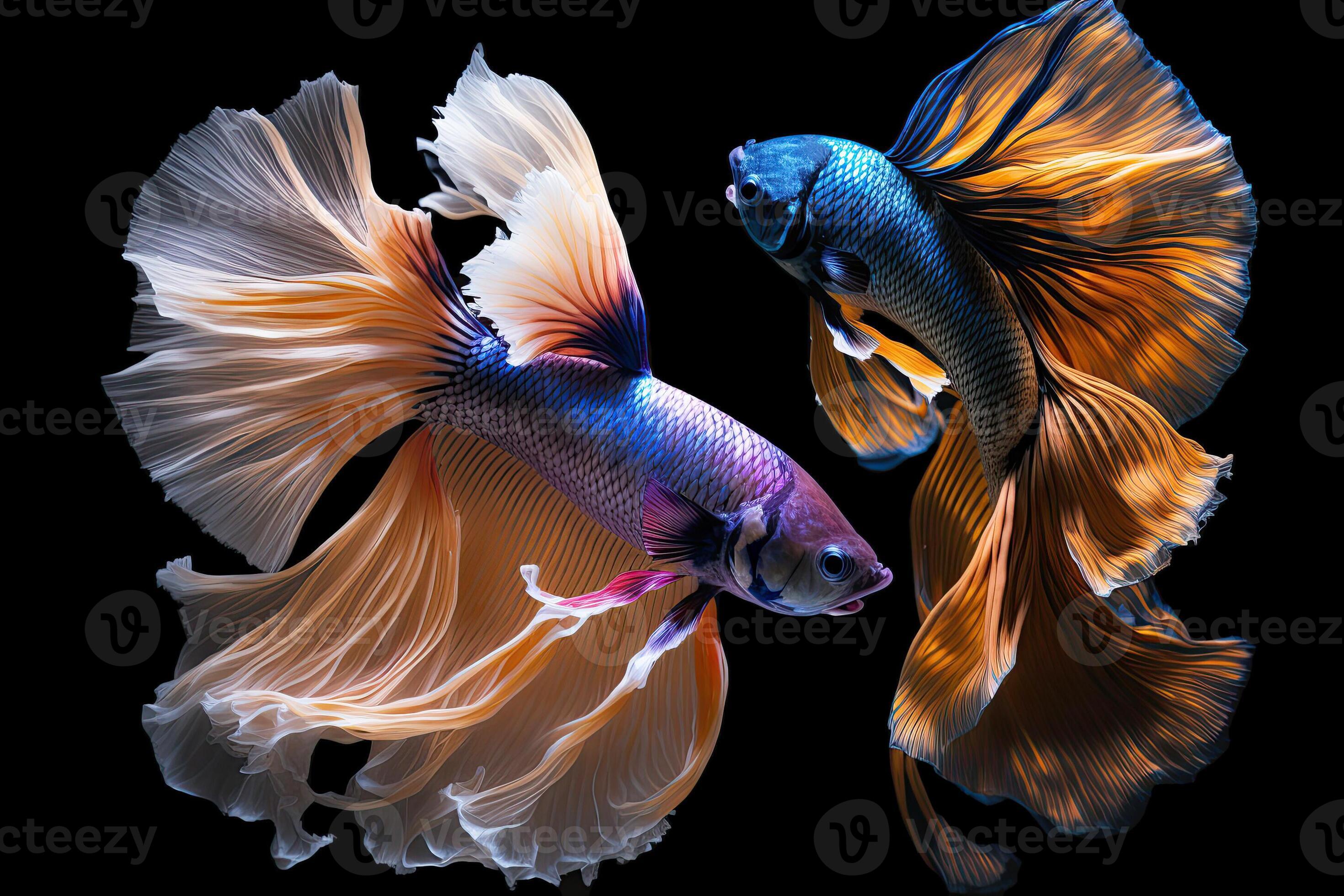 Beautiful colorful gold and orange of siamese betta fish in plain dark