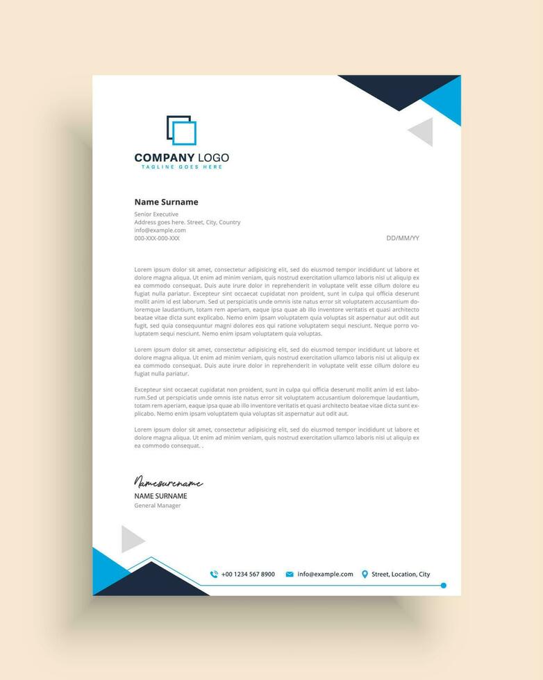 Elegant blue letterhead template design vector