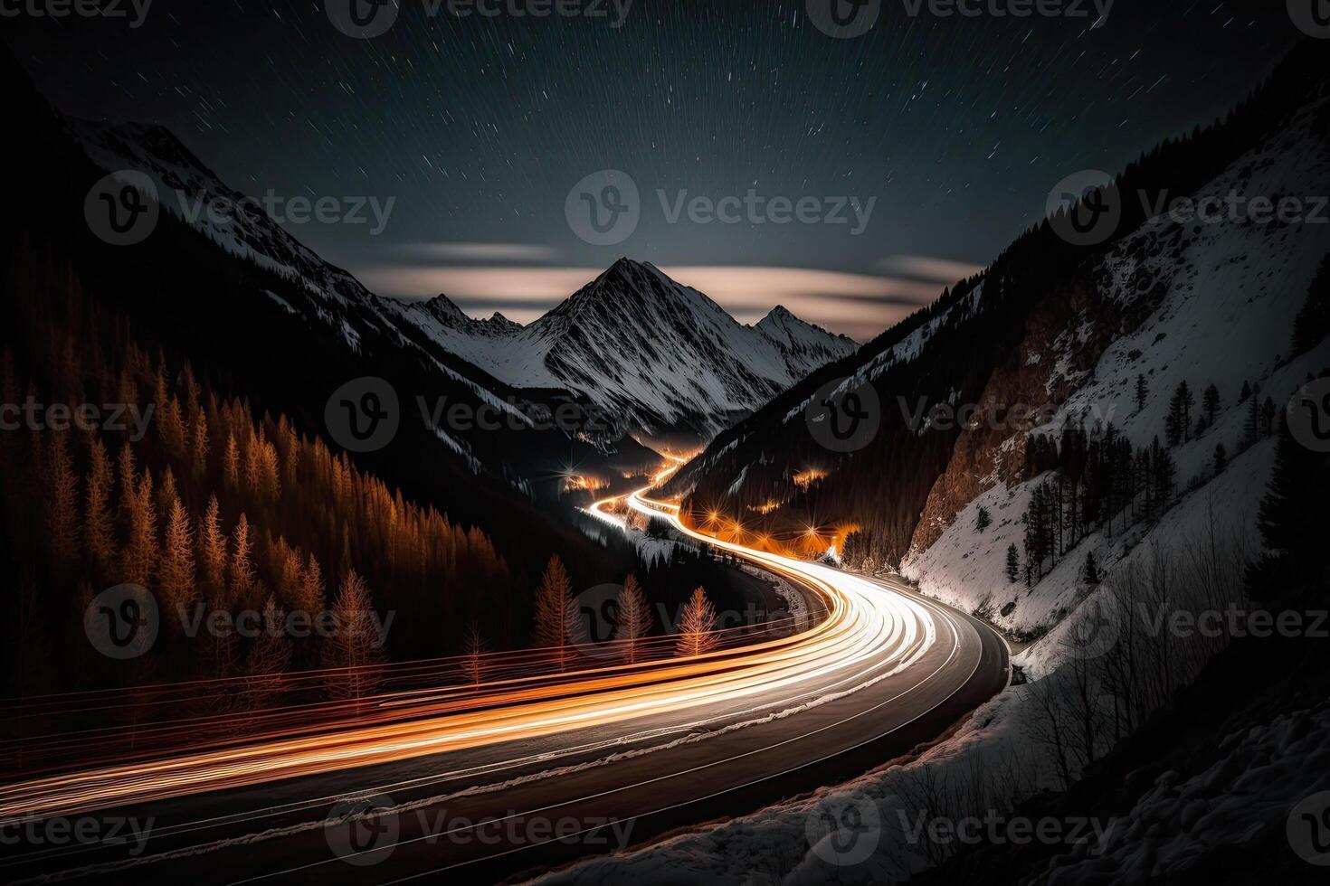 Traffic neon colorful light lamp long exposure mountain photography fast Made with photo