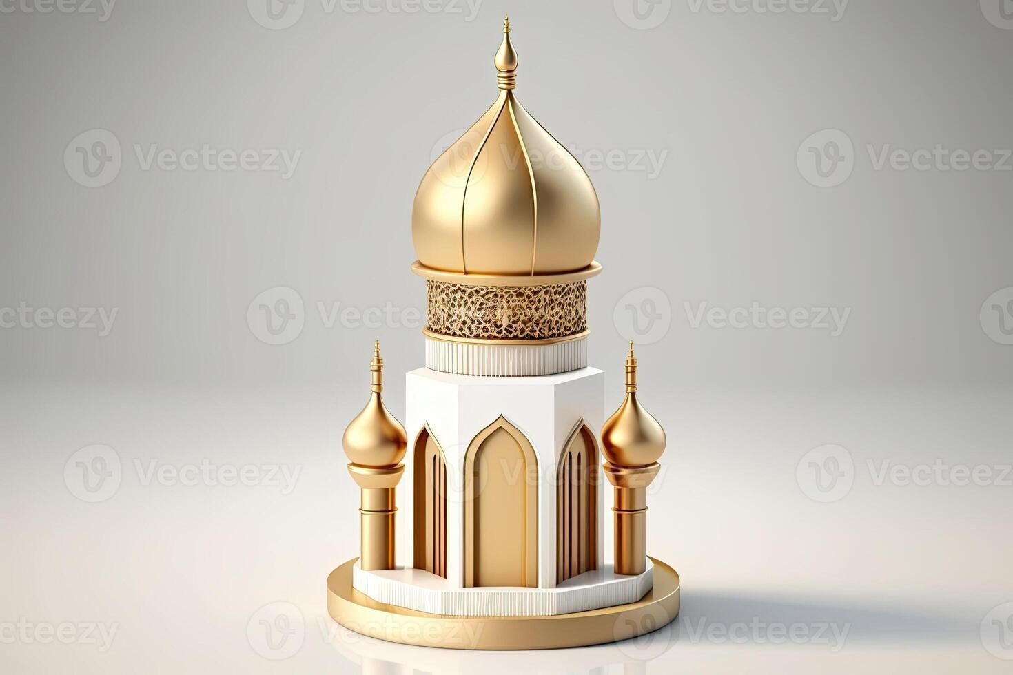 Islamic ramadan gold and white mosque on white plain single object background made with photo