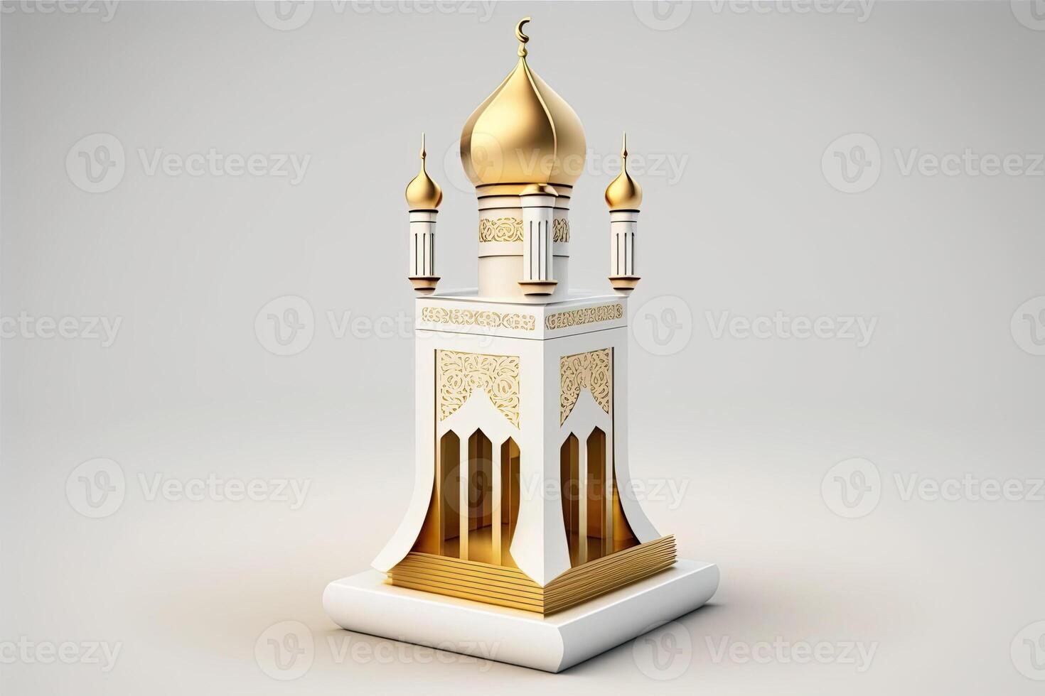 Islamic ramadan gold and white mosque on white plain single object background made with photo
