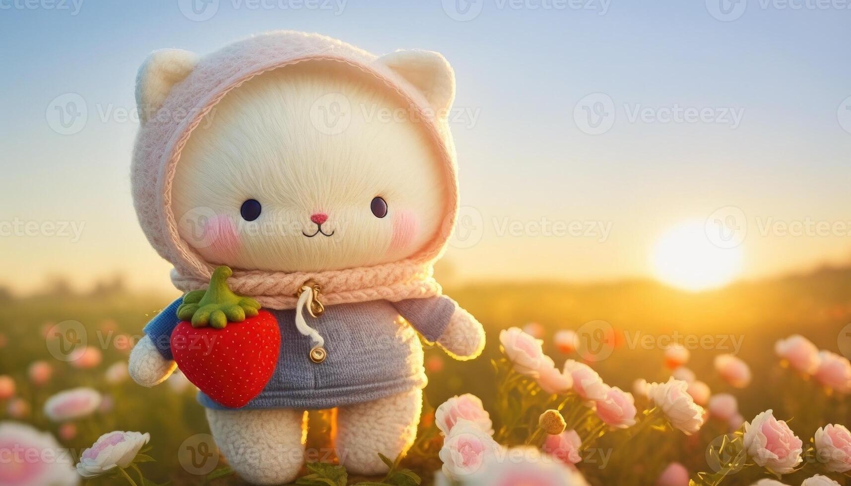 Cute rag bear doll romantic canola field Made with photo