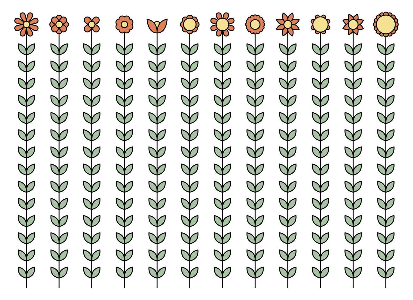 Outline flower with leaves vector set