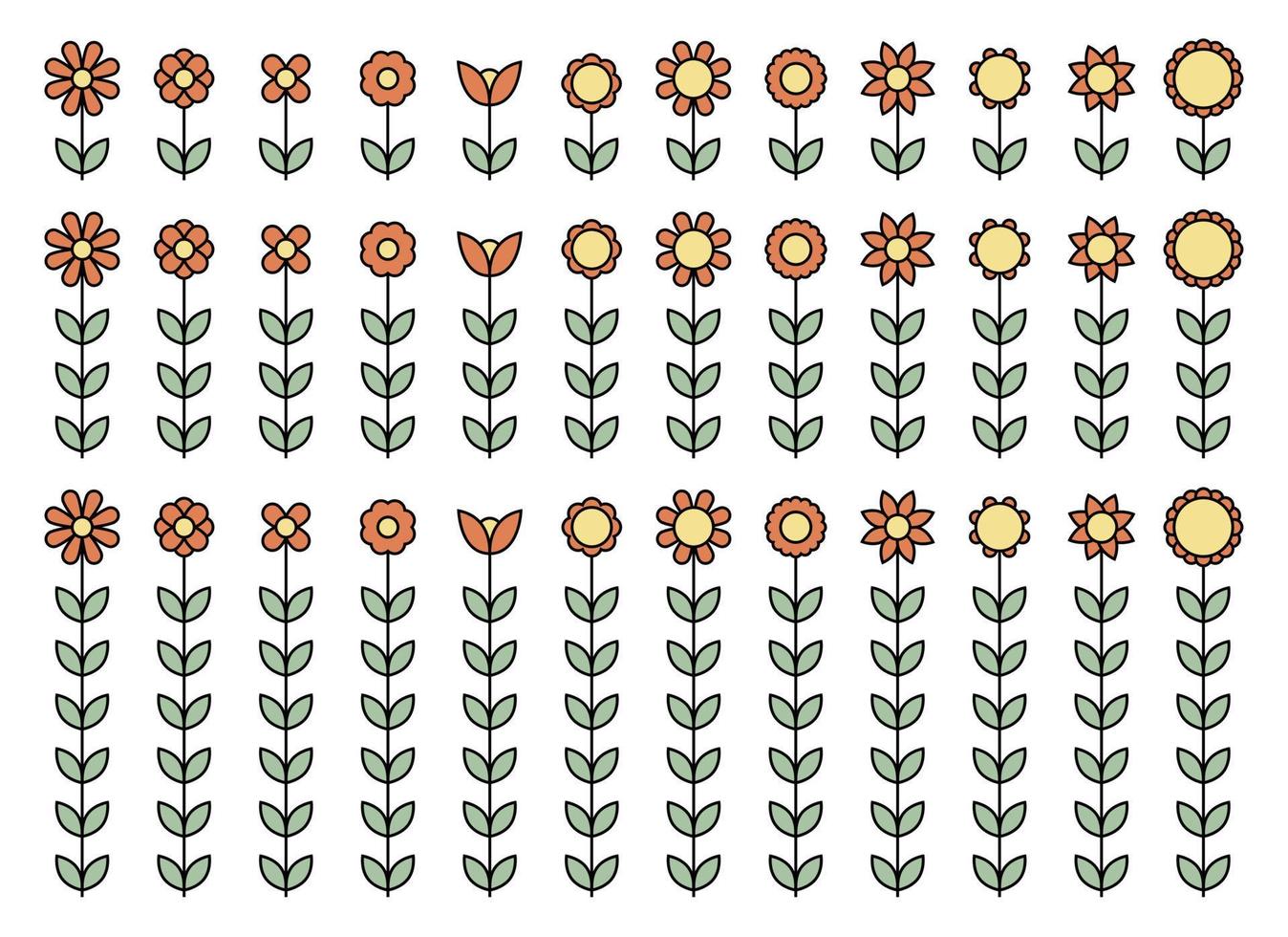 Outline flower with leaves vector set