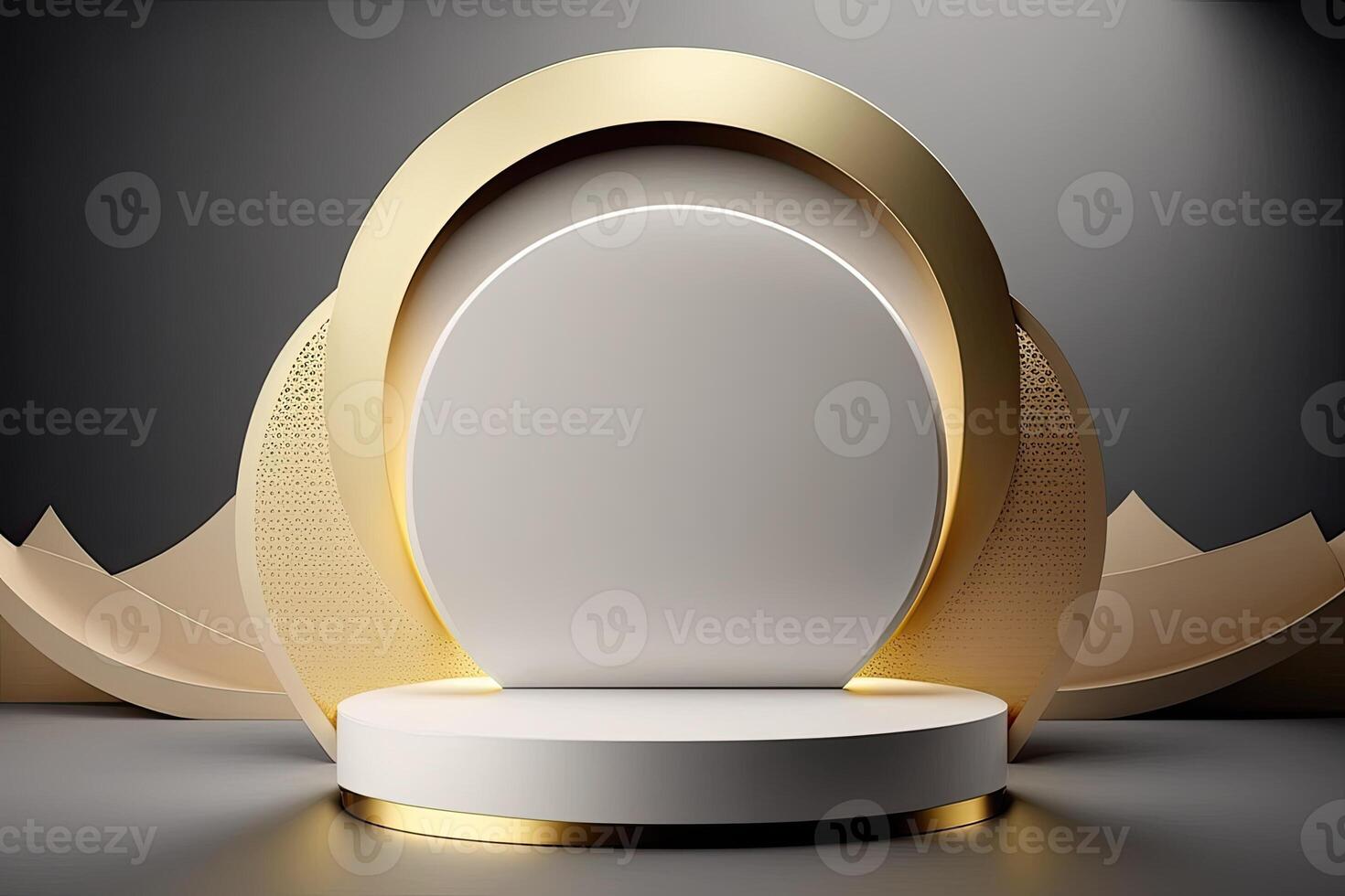 Circle round podium stage platform gold luxury product placement display Made with photo