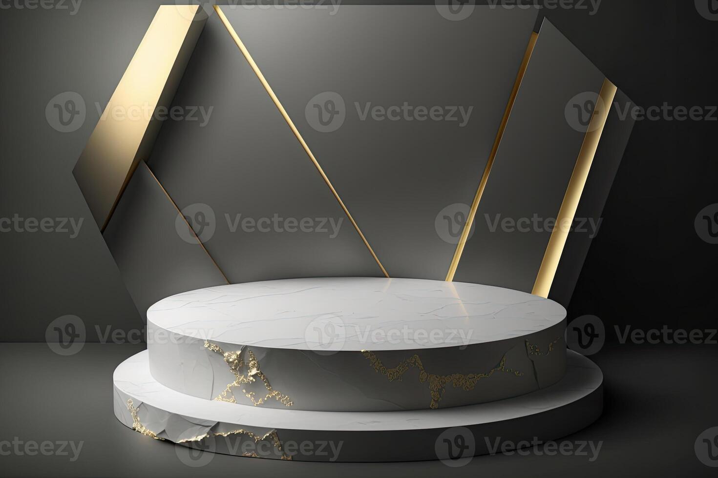 Round empty podium platform product display luxury white gold dark minimalist Made with photo